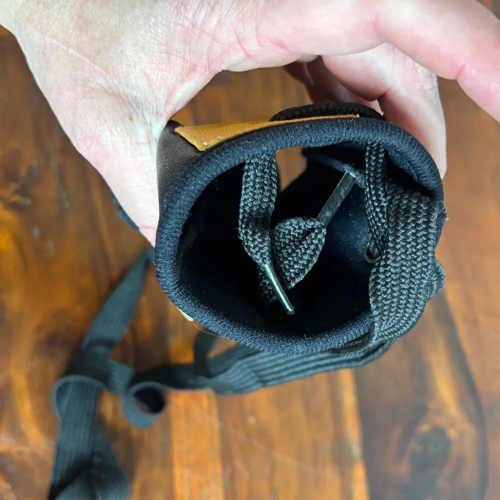 POW Leather Can Koozie Black Yellow Hands-Free Neck Lanyard Drink Holder Utility